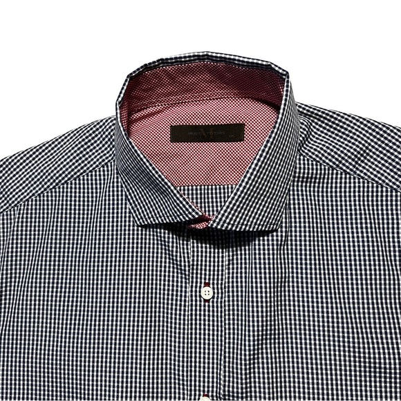 Modus Vivendi Men’s Shirt Blue White Checkered Long Sleeve Cotton Medium - Picture 2 of 5